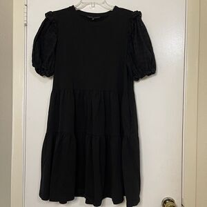 ENGLISH FACTORY baby doll tiered black mini dress size medium